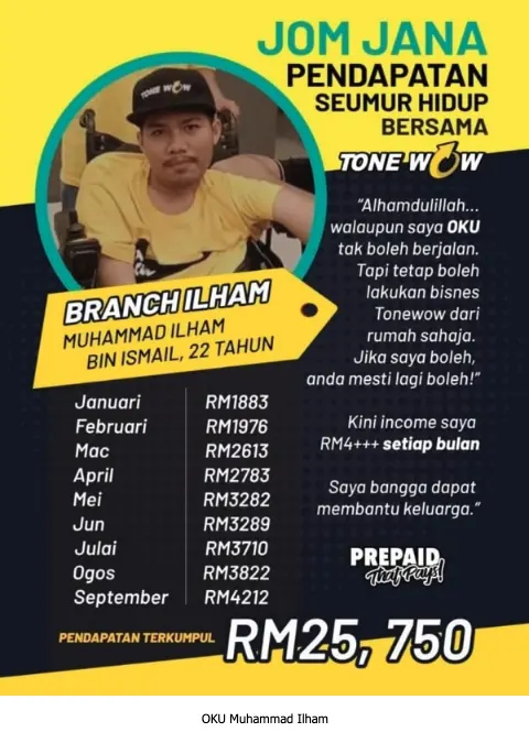 Testimoni Muhammad Ilham - OKU, pendapatan Tonewow RM25,750
