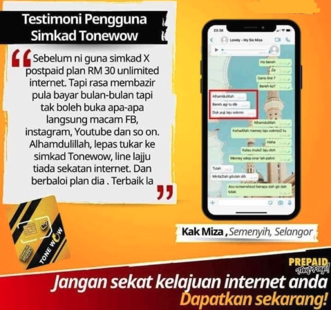 Testimoni Kak Miza - Pengguna Simkad Tonewow, Semenyih Selangor