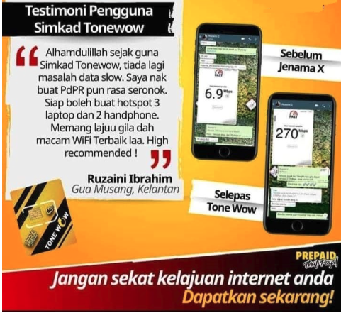 Testimoni Ruzaini Ibrahim - Speed test Tonewow vs simkad lama, Gua Musang Kelantan